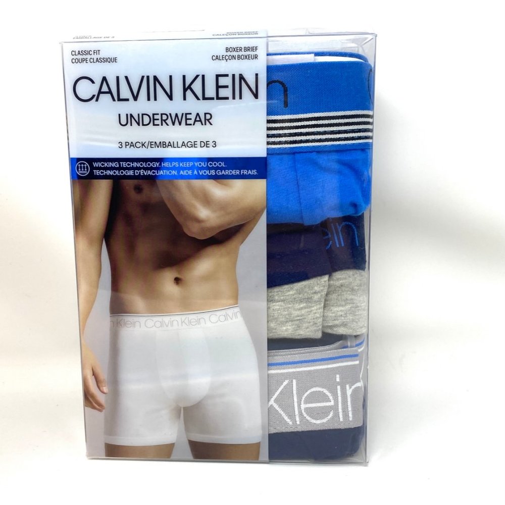💖MEGA SALE💖Calvin Klein Classic Boxer Briefs Blue Grey 3 Pack Men's NB2730903 - Picture 5 of 8